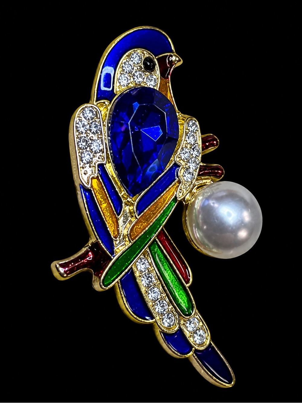 Elegant Blue Parrot Brooch with Pearl Accent - Women Jewelry Brooches
